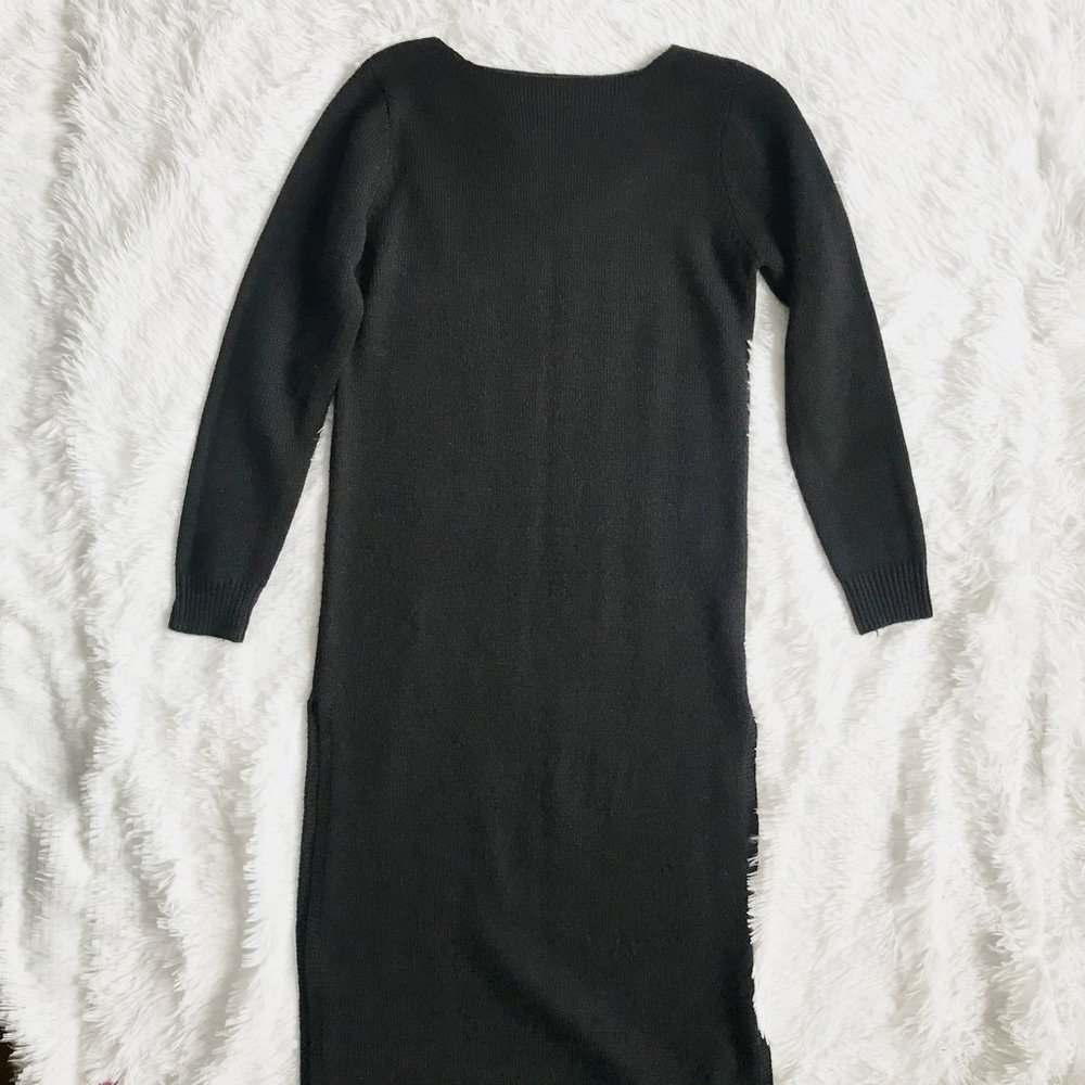 Black Long Sleeve Long Sweater Knit Dress